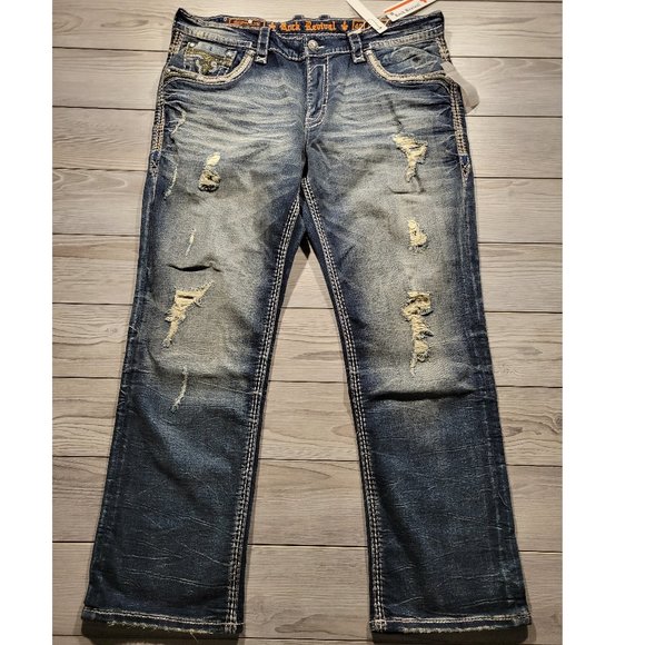 Rock Revival Men's ARMIE STRAIGHT Distressed Denim Jeans Sizes 28~44 Y2K - Picture 2 of 15